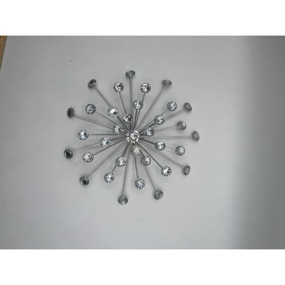 Cool Unique Silver Bursting Star Sputnik Metal Wall Sculpture Faux Rhinestone - Picture 8 of 9